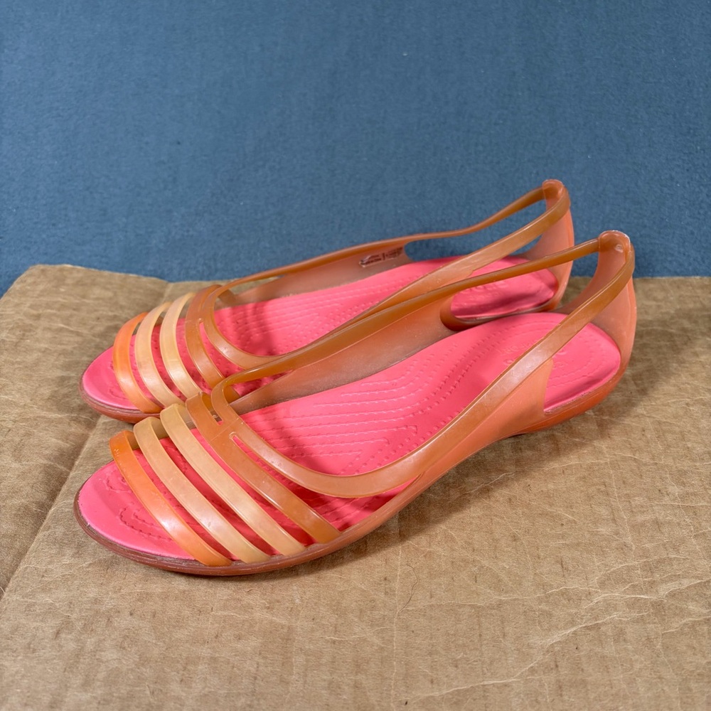 Crocs Comfort Women’s Isabella Huarache Pink Jelly Flats Sandals Sz 8